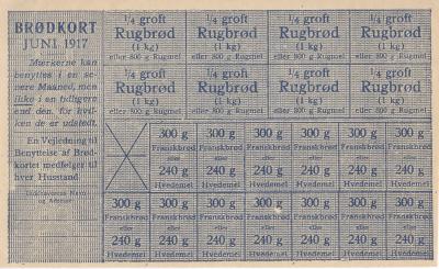 Brødkort rationeringskort rationeringsmærker rugbrød franskbrød juni 1917